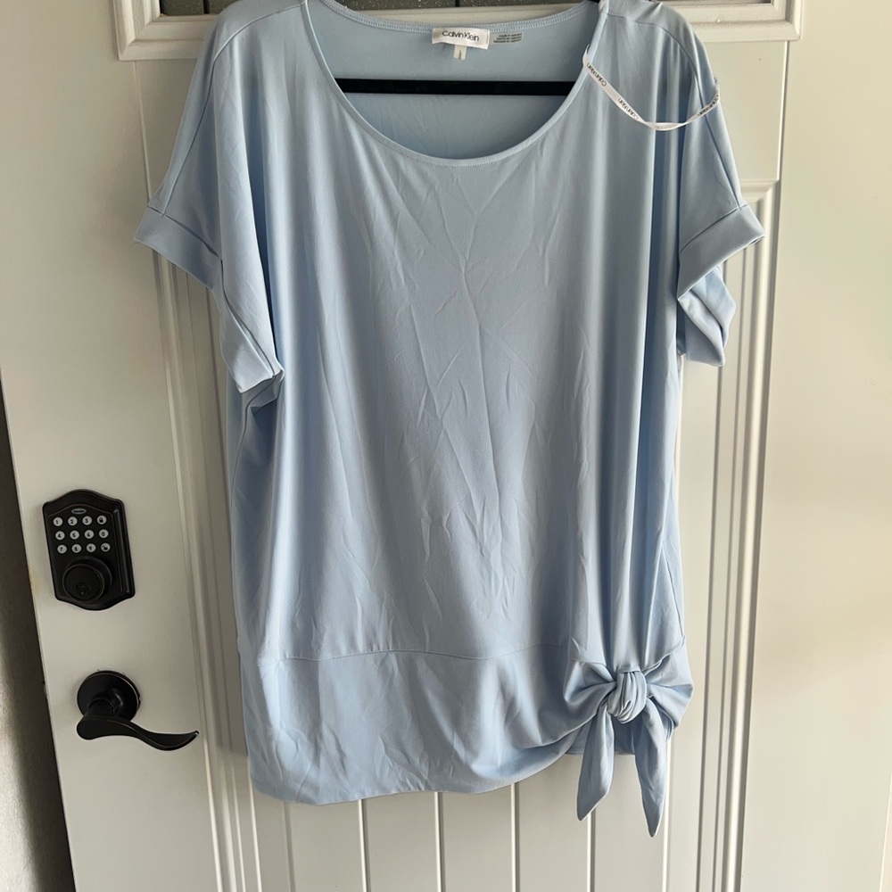 Calvin Klein Light Blue Blouse with Knot Detail